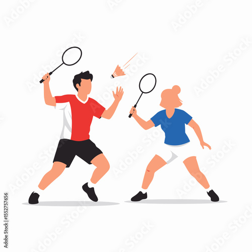 Active Couple Playing Badminton in a Friendly Match Outdoors