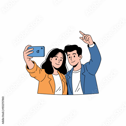 Young couple taking a selfie together with a smartphone outdoors enjoying a happy moment