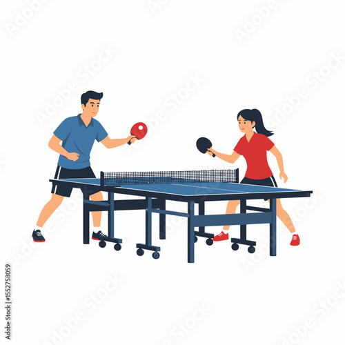 Man and Woman Playing Table Tennis Together