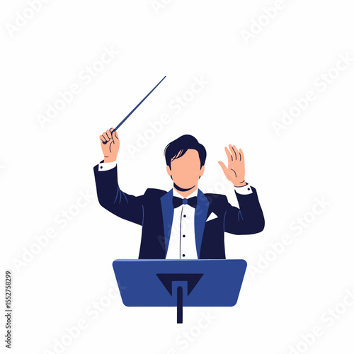 Conductor Directing Orchestra with Baton in Formal Wear
