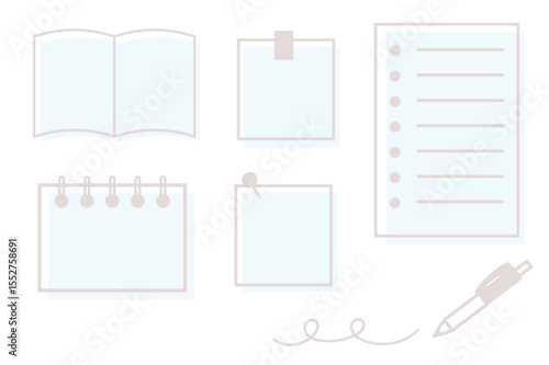 メモ帳と鉛筆のイラスト素材セット