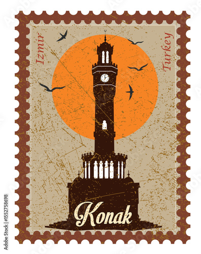 Turkey, izmir, konak. Clock Tower, landmark Turkey of Izmir city, travel icon, 