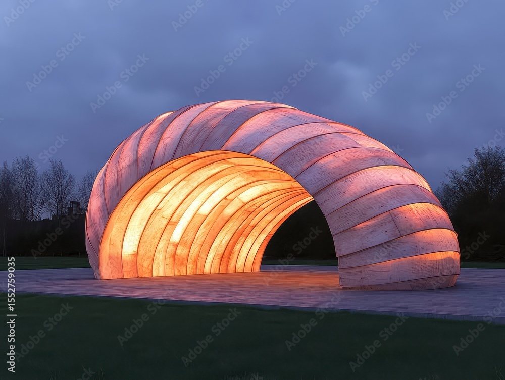 Obraz premium A stunning illuminated architectural structure at dusk, showcasing unique design elements.