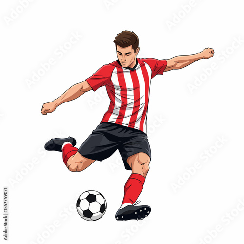Athlete Kicking Football Mid Action Sports Illustration