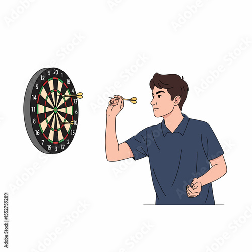 Young Man Playing Darts Targeting Bullseye Outdoor Recreational Activity