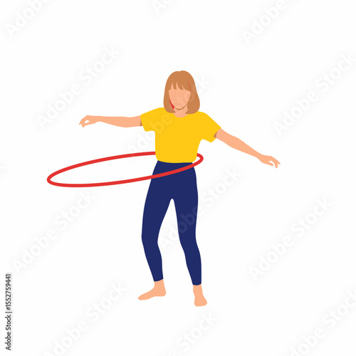 Active Woman Spinning Red Hula Hoop Exercise Fitness Lifestyle Motion