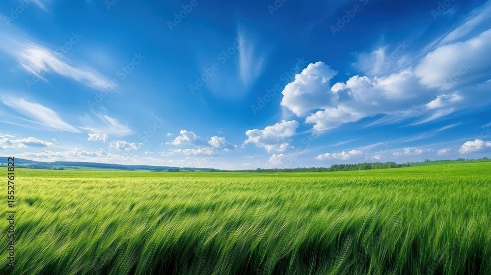 Fototapeta premium Vibrant Green Field Under a Clear Blue Sky