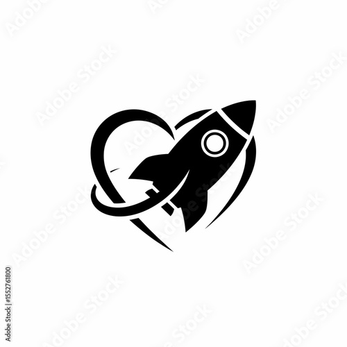 Rocket Launching Inside Heart Shape Symbolizing Love For Space Exploration And Innovation