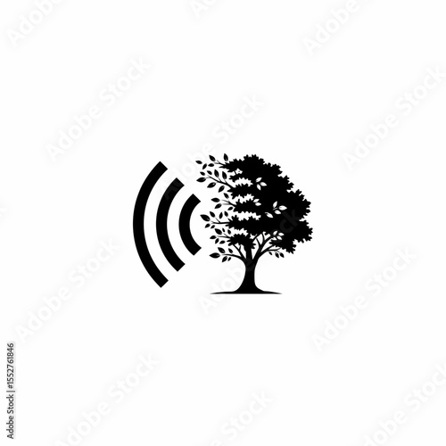 Abstract Tree with Wifi Signal Symbol Vector Illustration Represents Connectivity and Nature