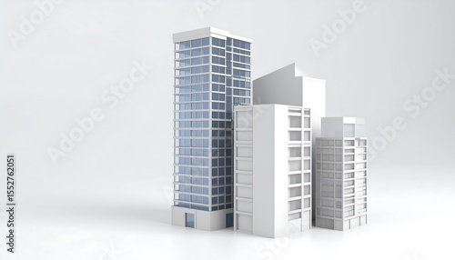 Architectural models on a white background.