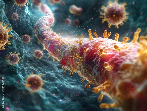 Dramatic 3D Model of Bacteria Attacking Cell Wall