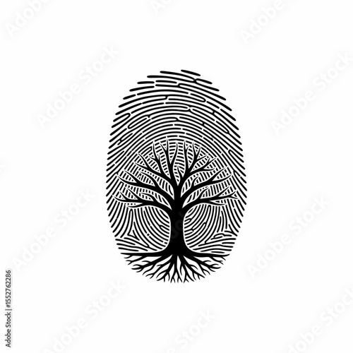 Unique Fingerprint Tree of Life Symbolizing Identity Heritage and Nature Connection