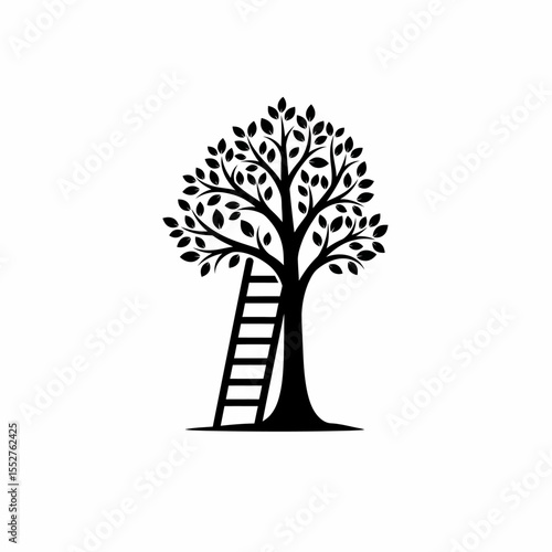 Ladder Leaning Against Tree for Growth and Success Concept