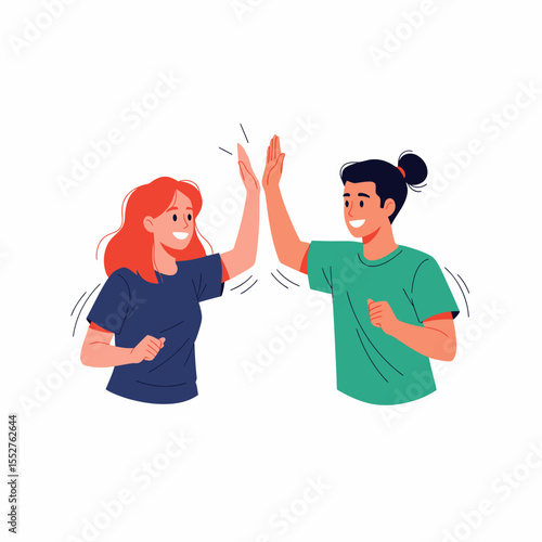Two happy friends giving each other a high five celebrating success