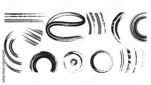 Grunge Tire Track Marks Circular Curve Brush Set