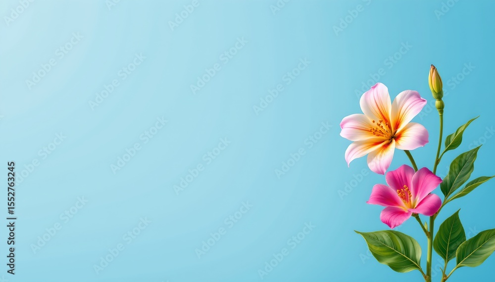 Obraz premium a vibrant bouquet of pink flowers against a backdrop that transitions from dark to light blue, suggesting depth