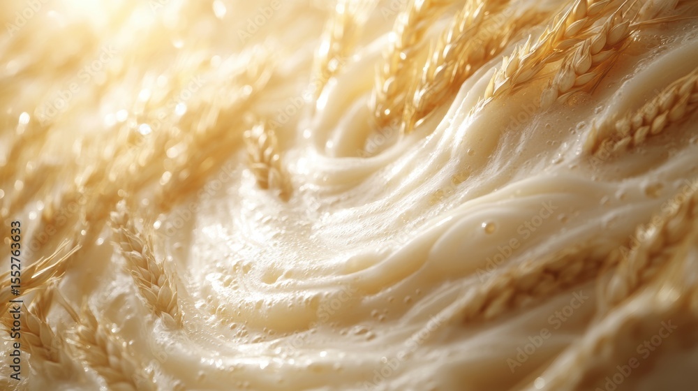 Obraz premium Falling oat flakes with milk splash on white background,Rolled oats falling into splashing milk,Dried oat plant Organic vegan liquid,Healthy breakfast meal,milkshake,yogurt spiral,diet drink.
