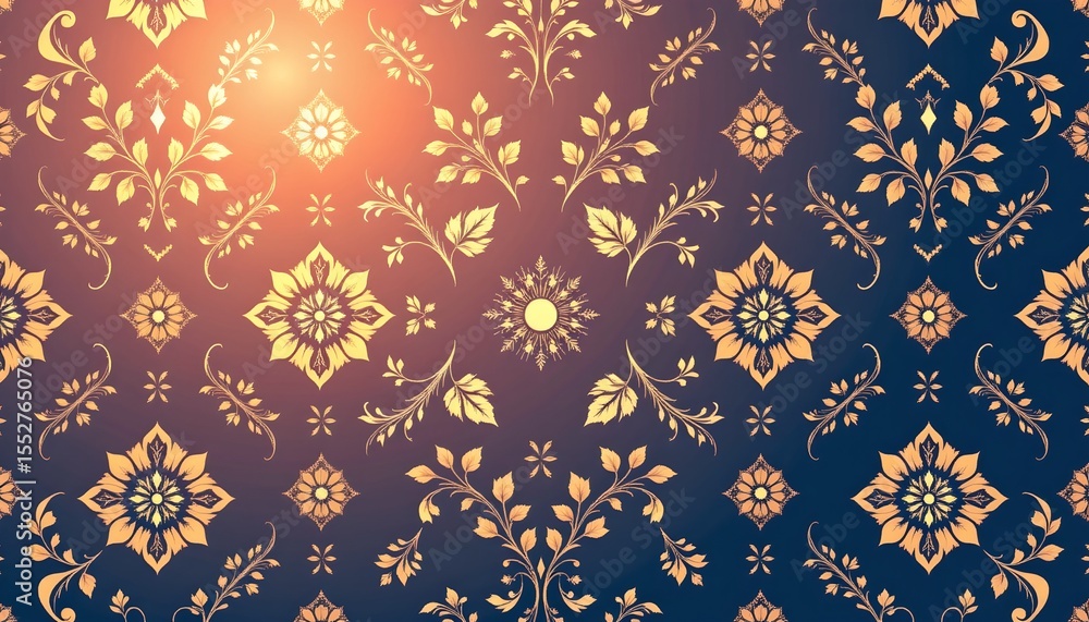 a decorative pattern with an intricate design that includes a repeating motif reminiscent of sunbursts or flowers, set against a darker background a decorative pattern with an intricate design that includes a repeating motif reminiscent of sunbursts or flowers, set against a darker background