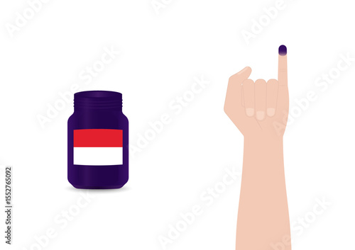 Little Finger with Purple Ink. Election in Indonesia. Election Concept. Vector Illustration.