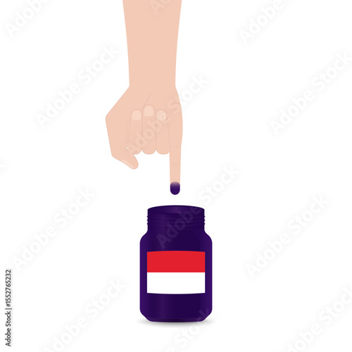 Little Finger with Purple Ink. Election in Indonesia. Election Concept. Vector Illustration.