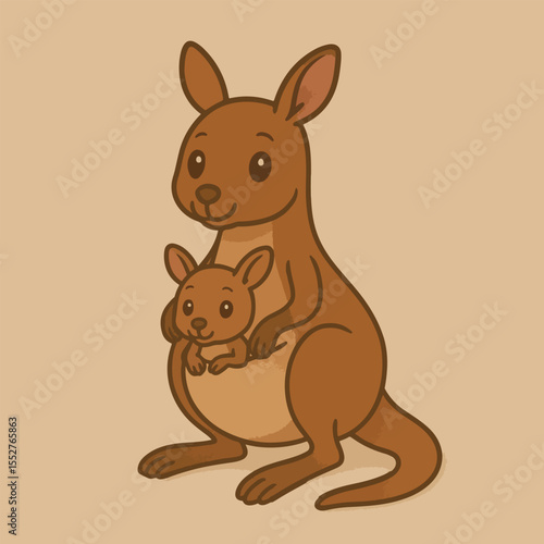 Cute Kangaroo Family Illustration: A heartwarming illustration featuring a mother kangaroo and her joey. The pair sit in a loving embrace, symbolizing familial bonds.
