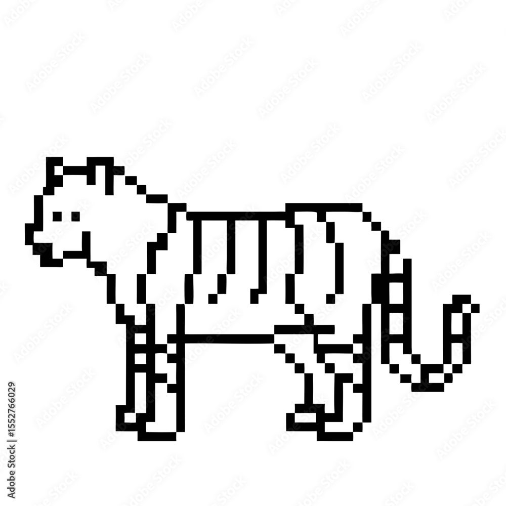 Fototapeta premium A pixel outline tiger showcasing its distinct stripes and features