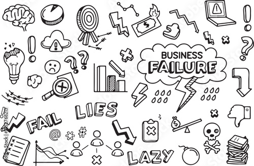 Business Failure and Stress Doodle Pack – Lazy, Lies, Downfall, Office, Problem, Tension