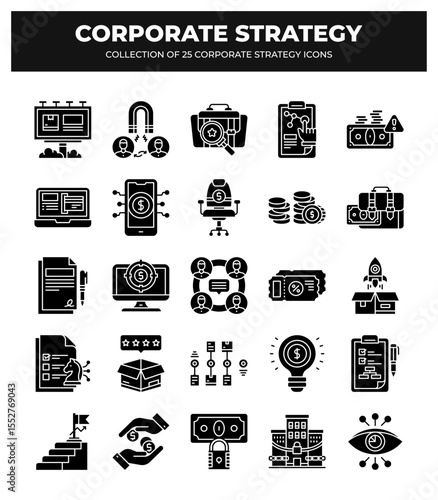 Collection of 25 Corporate Strategy Icons: Business Planning. Marketing. and Financial Growth