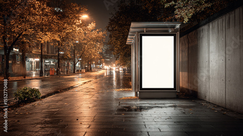 billboard at night on city sidewalk