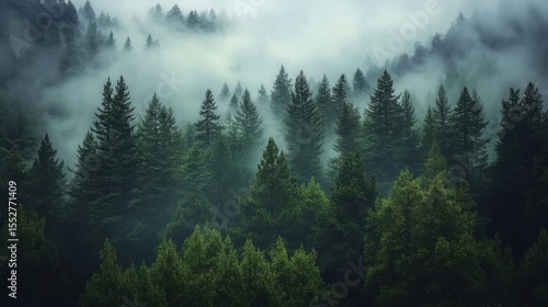 Misty Forest: Pine Trees Enveloped in Fog