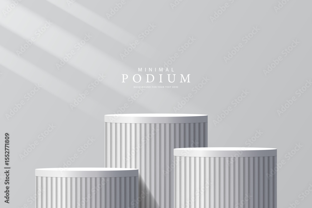 Obraz premium 3D product Minimal display stand, white circle on grey background. Abstract geometric shapes in a simple design. Fashion stage mockup scene. Studio product display stand. Product advertising stand