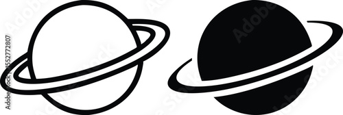 Minimalist Saturn Icon – Solid Black Planet with Ring Vector Silhouette
