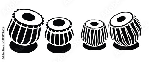 Vector illustration of Tabla, a pair of hand drums used in Hindustani classical music, isolated on white background