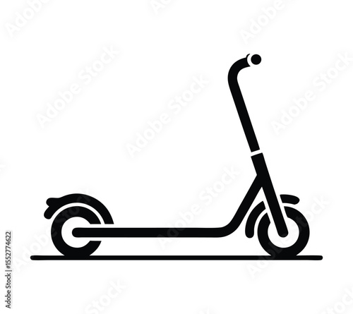 Black electric scooter silhouette, a clean and simple icon for personal mobility and rental service logos on white background