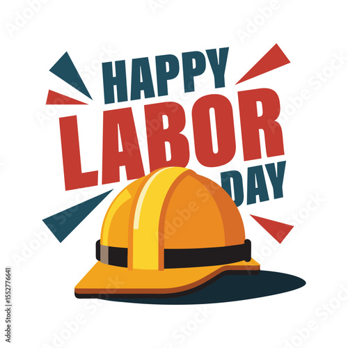 Orange hard hat with happy labor day text holiday construction