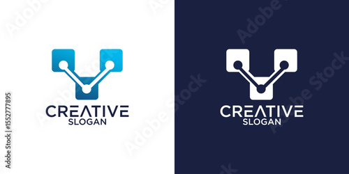 letter v molecule abstract logo vector design