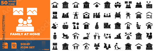 Family At Home Solid Editable Icons set. Vector illustration in modern thin solid style of family at home icons: baby, children, people, etc