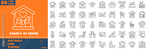 Family At Home Line Editable Icons set. Vector illustration in modern thin line style of family at home icons: baby, children, people, etc