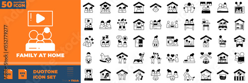 Family At Home Duotone Editable Icons set. Vector illustration in modern thin duotone style of family at home icons: baby, children, people, etc