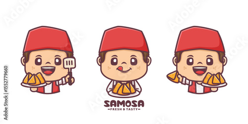 Samosa cartoon mascot design with different facial expressions
