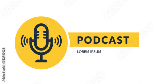 Simple Podcast Logo with Microphone Icon in Yellow Circle