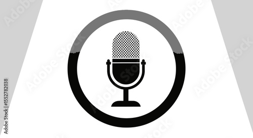 Black and White Microphone Icon with Circular Border Design