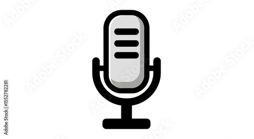 Simple Black and Gray Microphone Icon with Three Horizontal Lines
