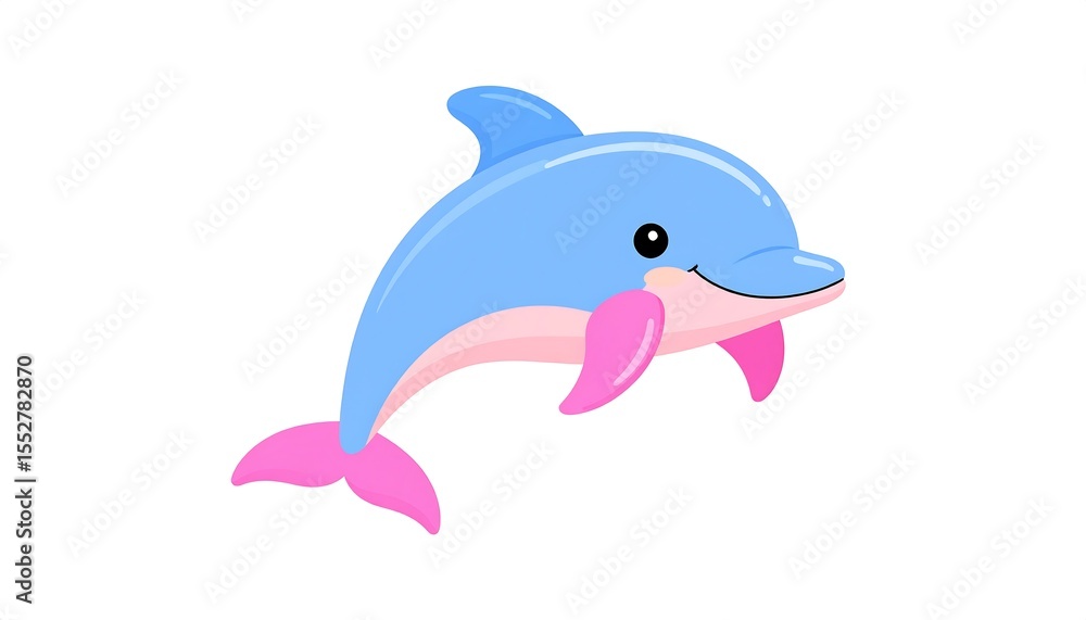 Fototapeta premium Cartoon dolphin smiling on white background.