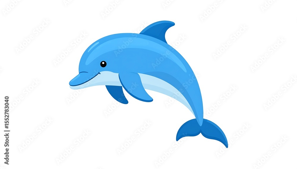 Fototapeta premium Cartoon dolphin swimming on white background.