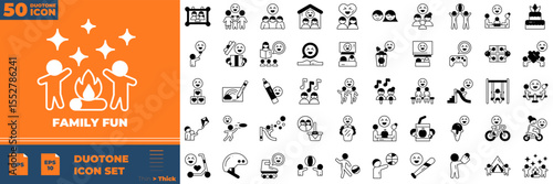 Family Fun Duotone Editable Icons set. Vector illustration in modern thin duotone style of family fun icons: parents, mother, father, etc