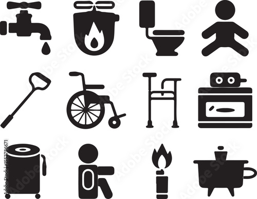 Essential Home And Accessibility Icons - Universal Pictograms Collection For Disability.