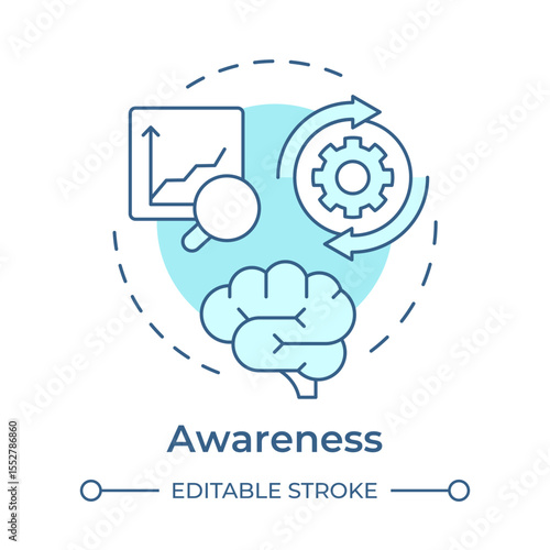 Awareness soft blue concept icon. Recognizing need for change. Information about organizational shifts. ADKAR model. Round shape line illustration. Abstract idea. Graphic design. Easy to use