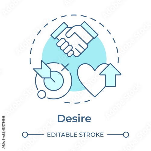 Desire soft blue concept icon. Motivation and commitment to support and participate in change. Management. ADKAR model. Round shape line illustration. Abstract idea. Graphic design. Easy to use