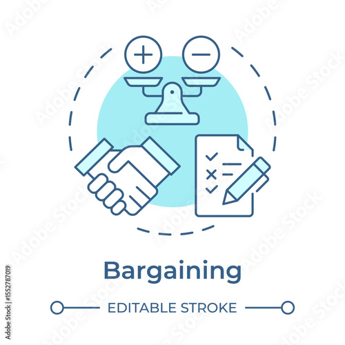Bargaining soft blue concept icon. Try to regain control. Five stages of grief. Organizational change management. Round shape line illustration. Abstract idea. Graphic design. Easy to use